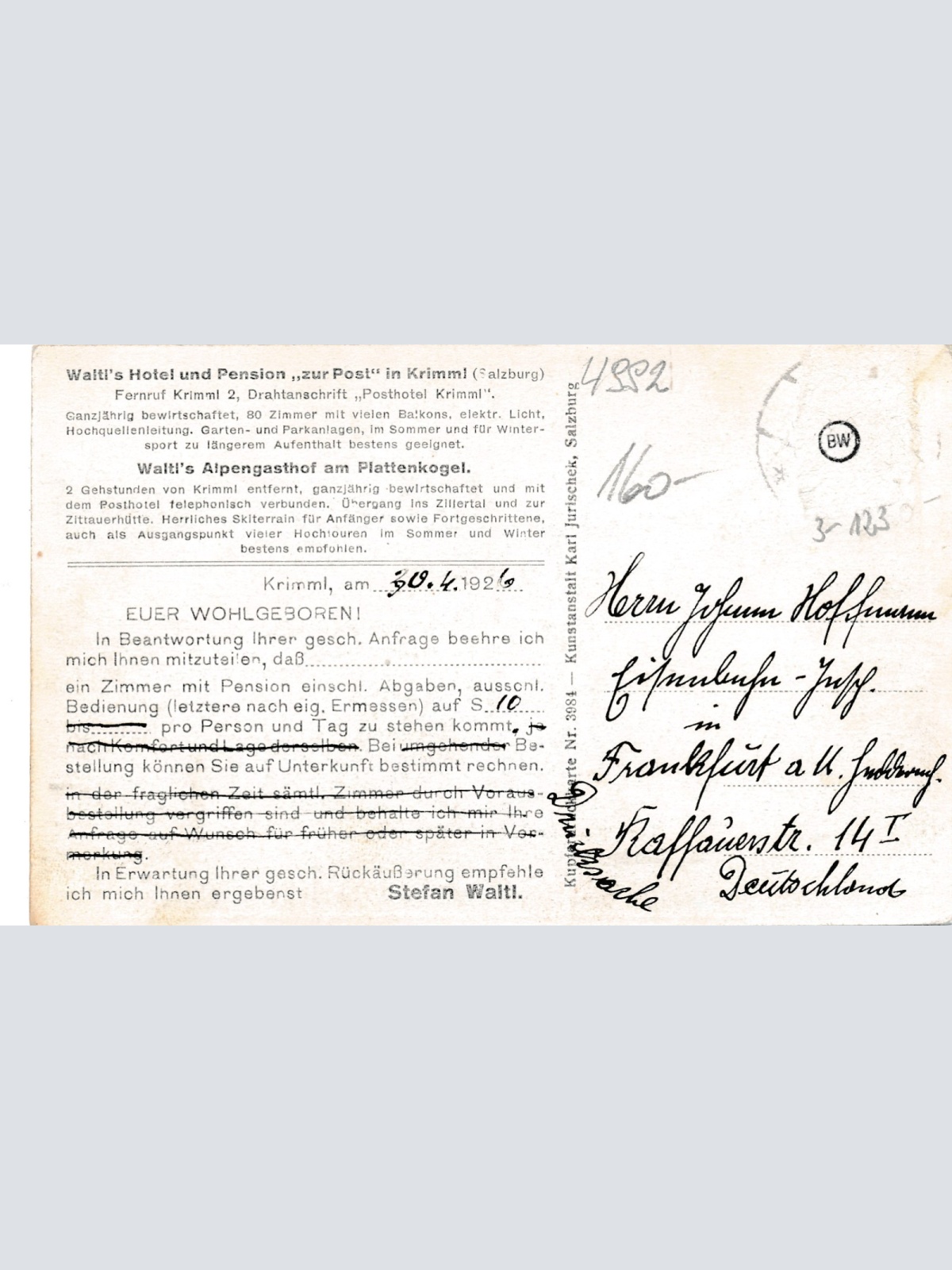 AK Walts Alpengasthof am Plattenkogel bei Krimmel Salzburg Ansichtskarte (14638)