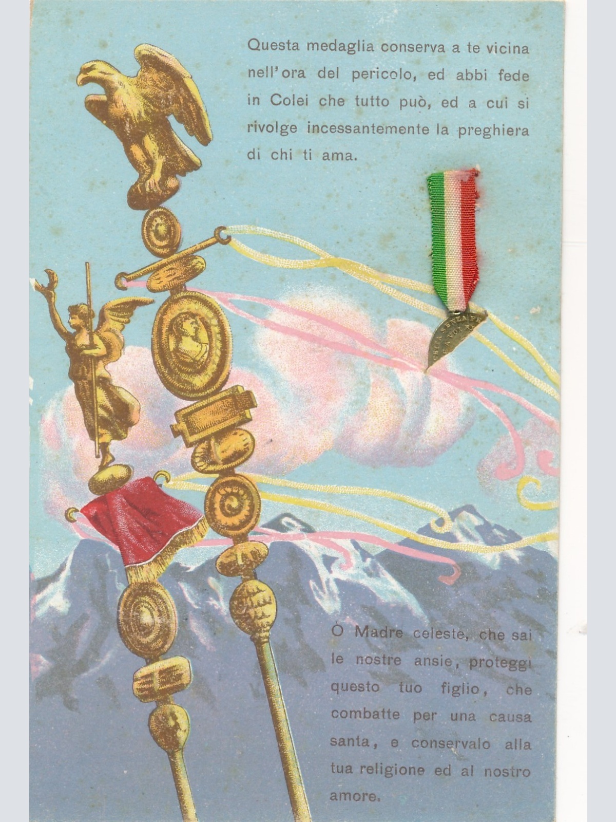 AK von Italien mit eigearbeiteter Medaillie Militaria Ansichtskarte (14656)