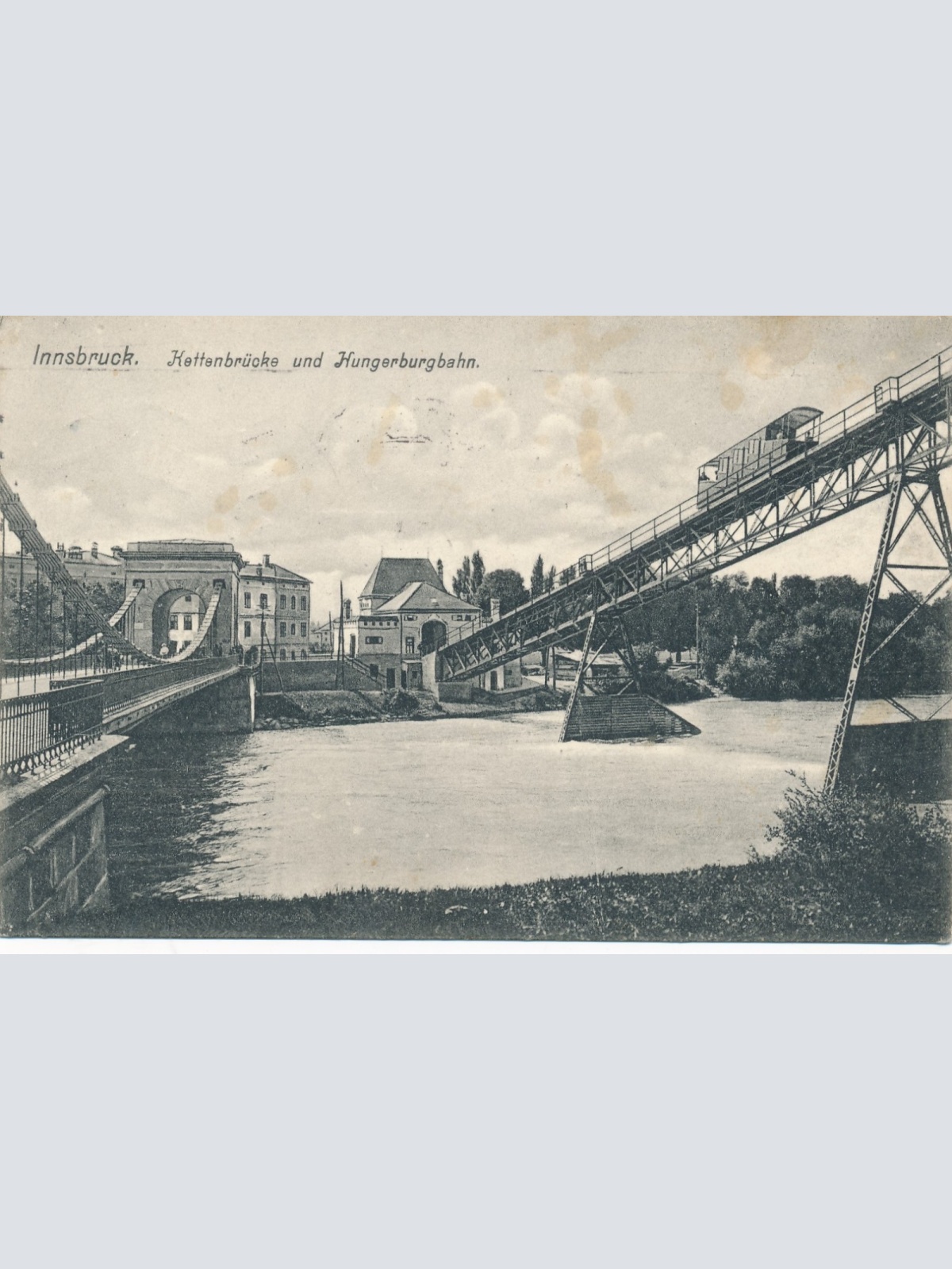 AK gruss aus Innsbruck Kettenbrücke u Hungerburgbahn Tirol Ansichtskarte (14707)