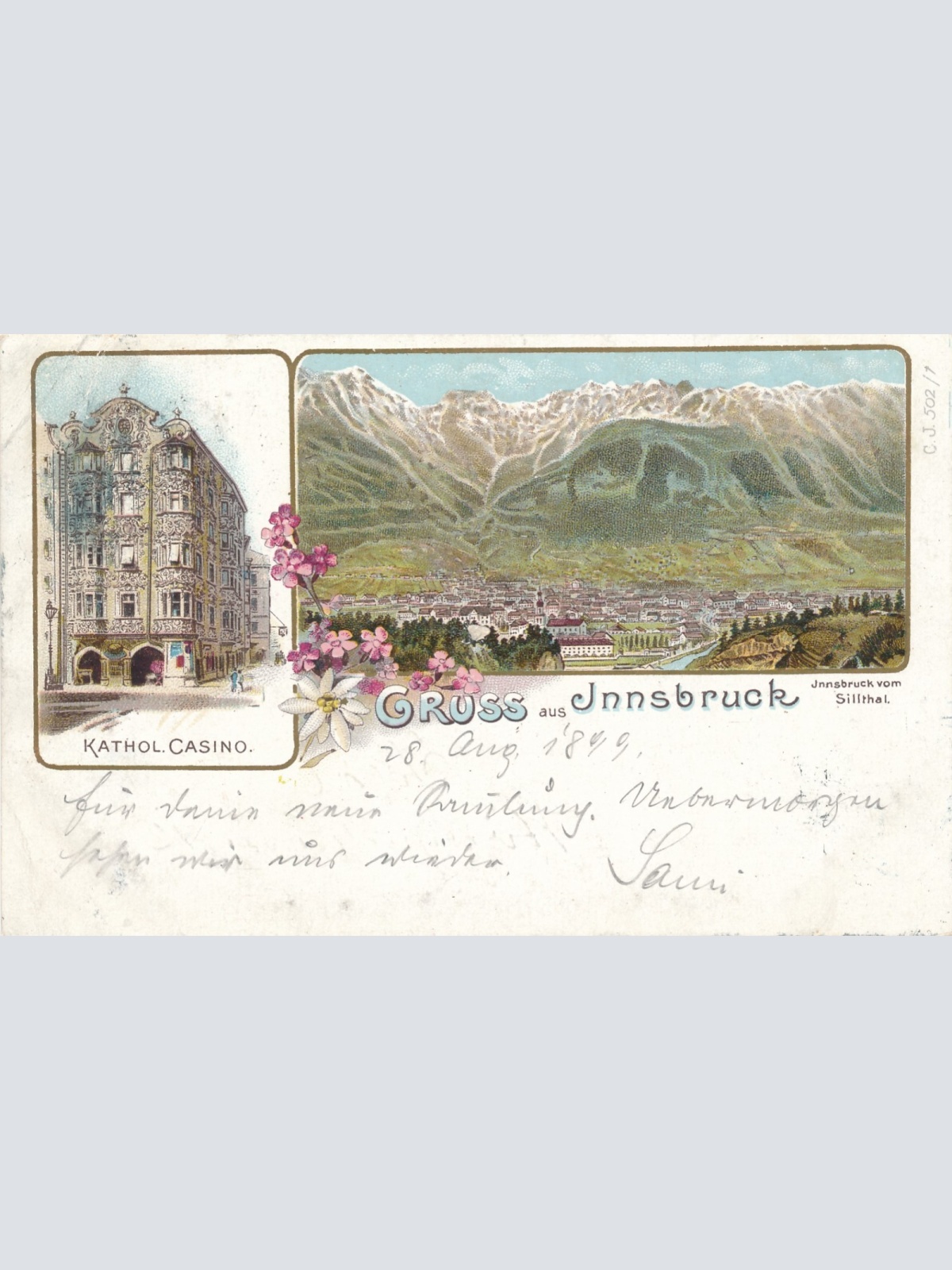 Litho - Karte gruss aus Innsbruck Kathol . Casino Ansichtskarte (14672)