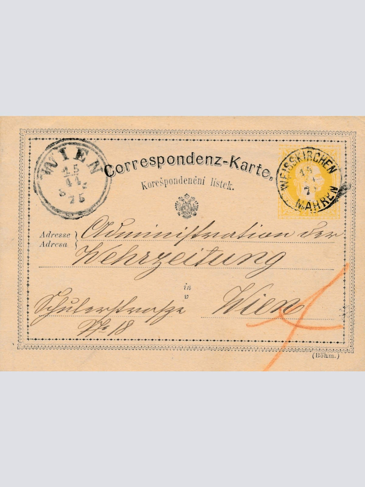 2 Kreuzer Ganzsachen - Karte aus Mähr. Weisskirchen (14913)