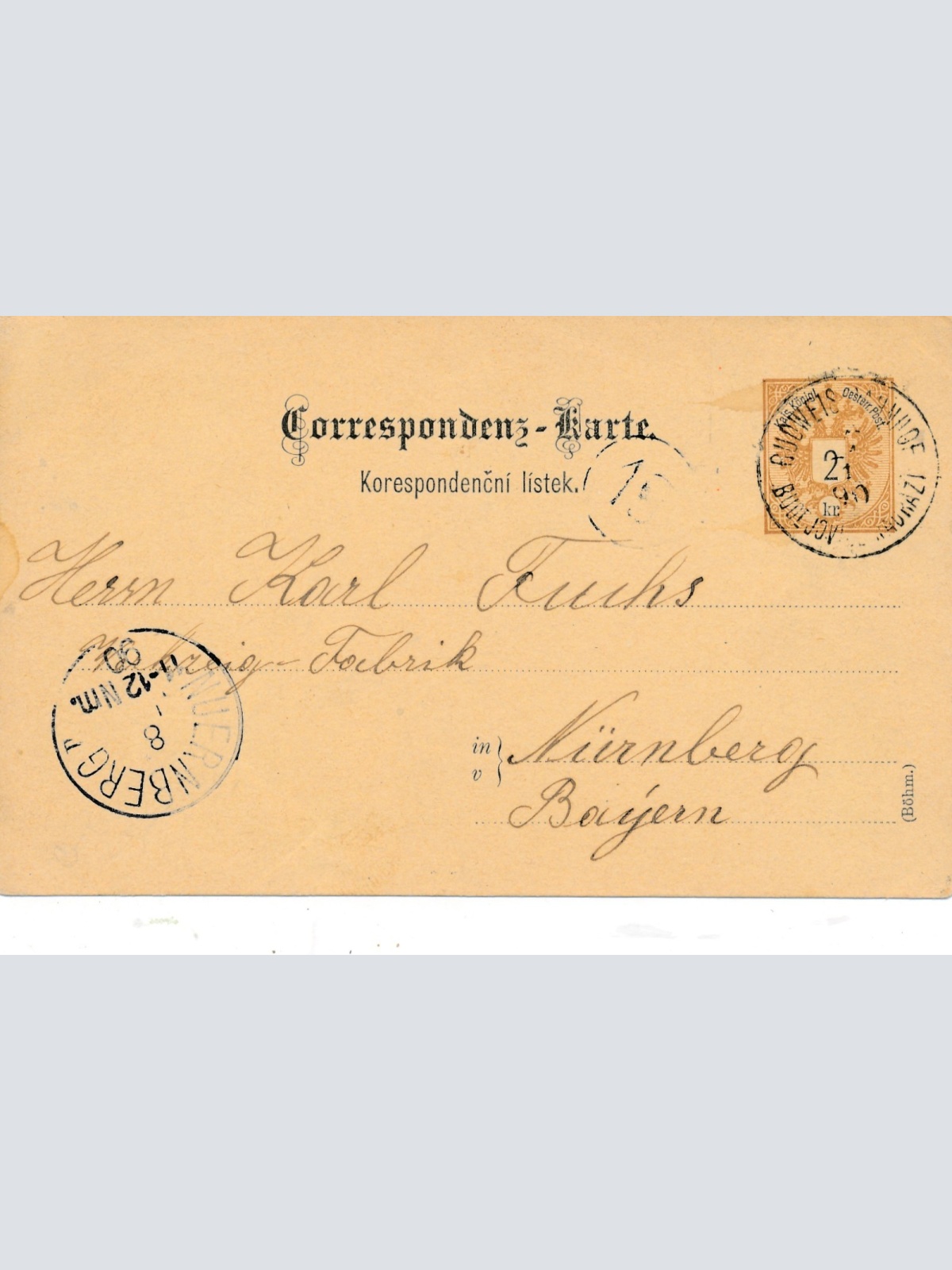 2 Kreuzer Ganzsachen - Karte aus Budweis (14916)