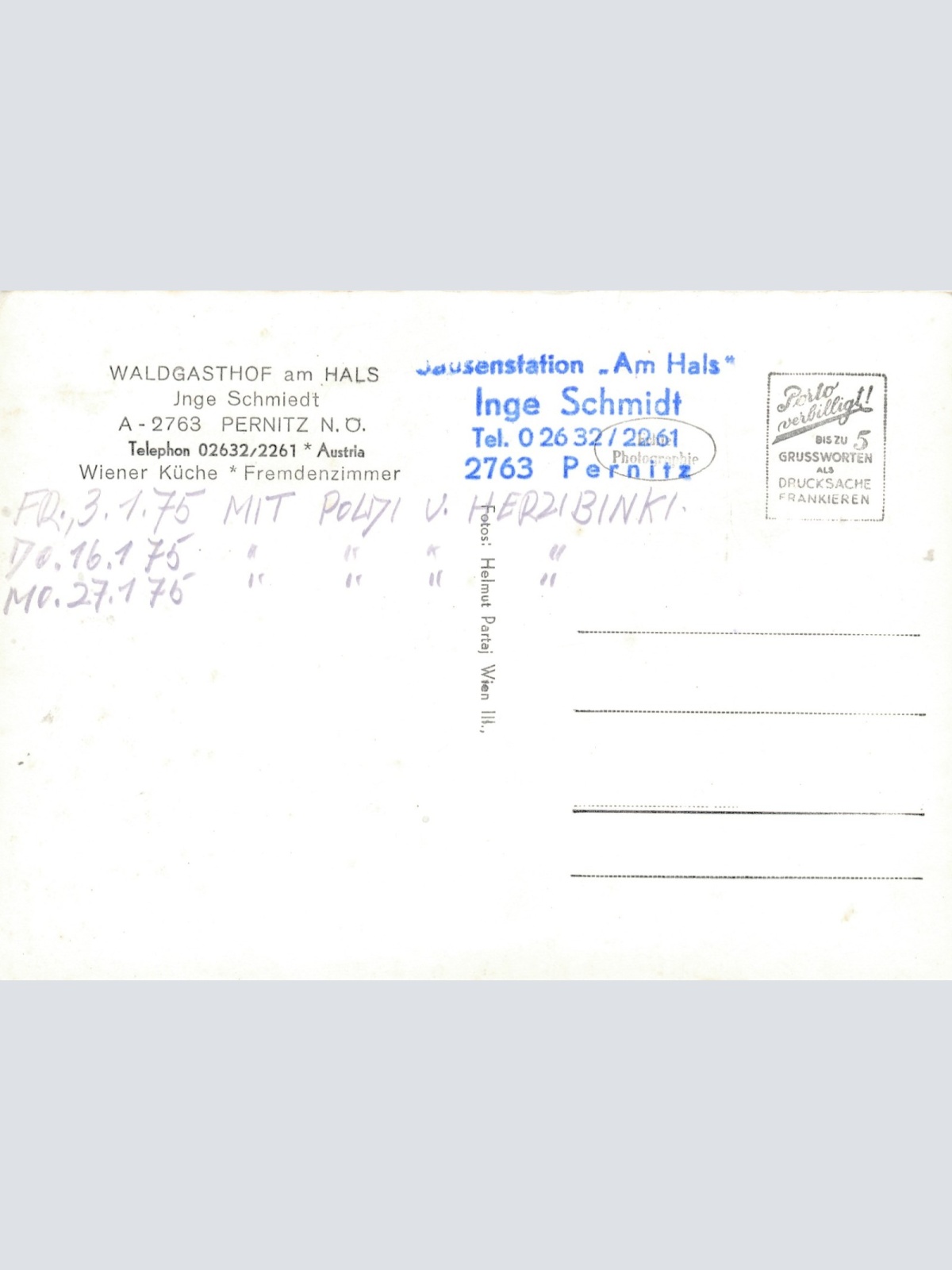AK aus Pernitz Waldgasthof am Hals Niederöst. Ansichtskarte (14952)
