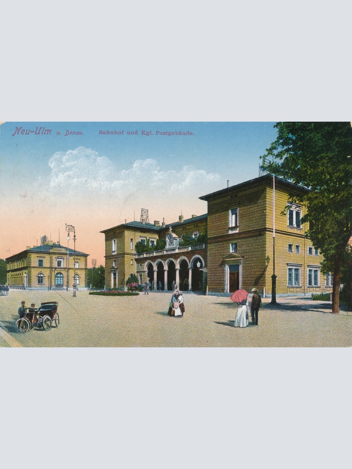 AK aus Neu Ulm Bahnhof und Kgl Postgebäude Bayern Ansichtskarte (14929)