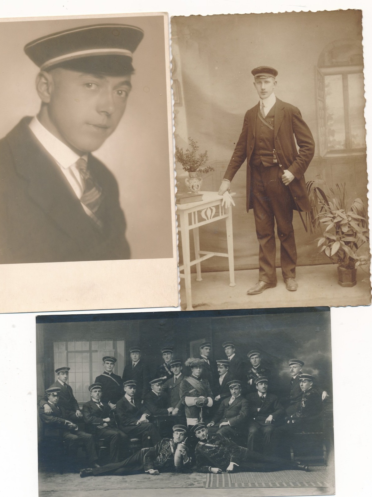 3 Karten Studentika Portrait und Gruppenfoto Ansichtskarte (14980)