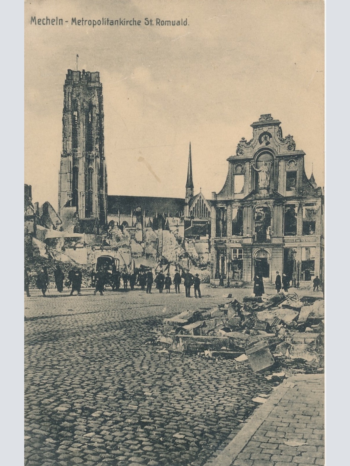 AK aus Mecheln Kaputte Metropolitantenkirche St. Romuald Militaria (14993)