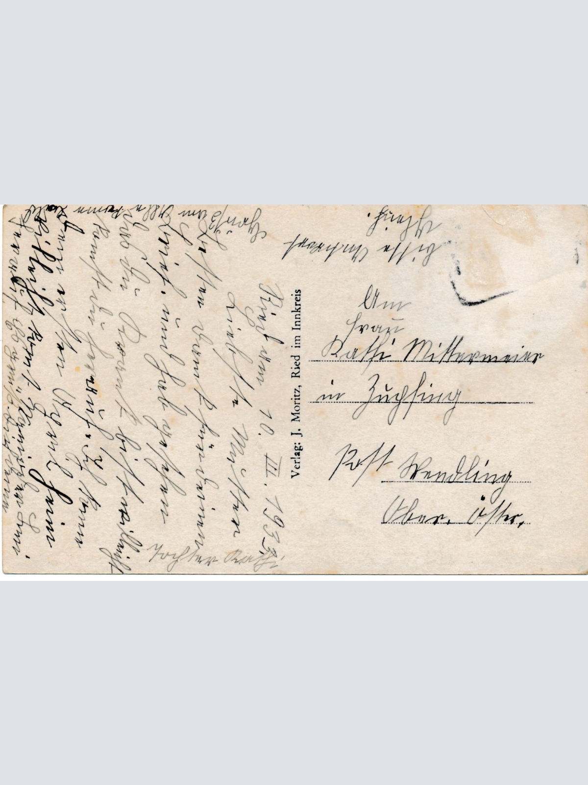 AK aus Ried im Innkreis Rainerstrasse mit Bank Oberösterreich (15012)