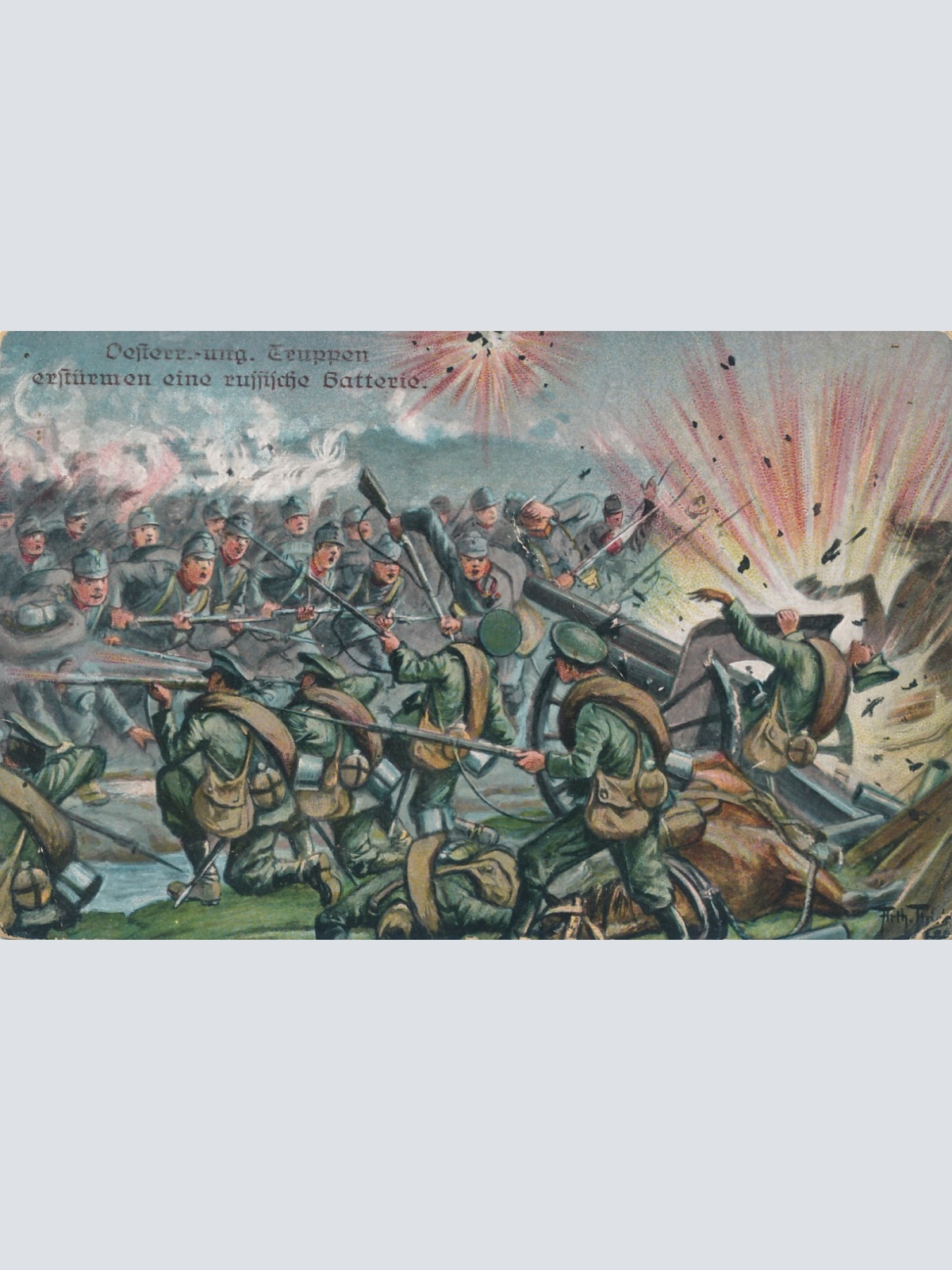 AK Militaria Öst Ung Truppen Erstürmen eine Russische Batterie (16033)