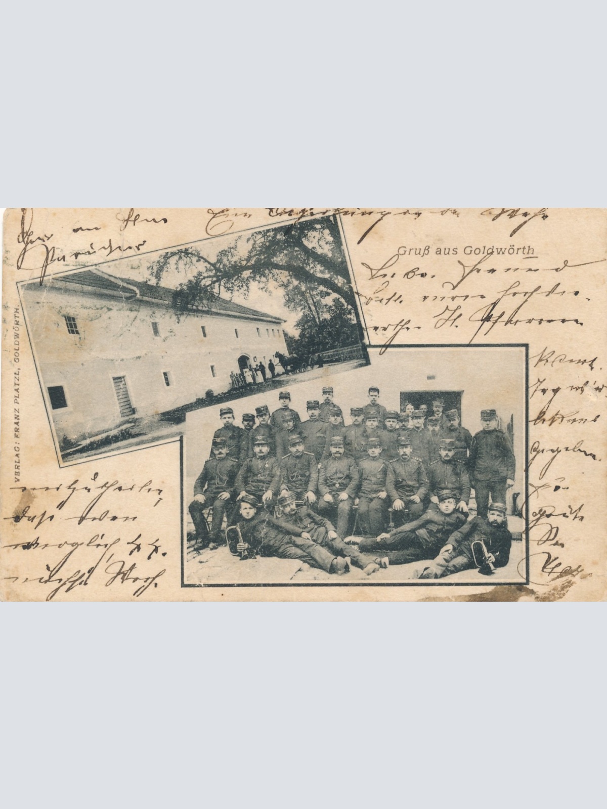 AK gruß aus Goldwörth mit Musiker Oberösterreich Ansichtskarte (15035)