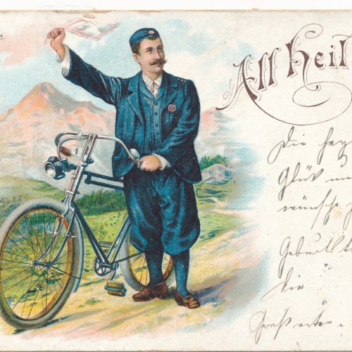 Litho - Karte All Heil Mann mit Fahrad Ansichtskarte (15878)