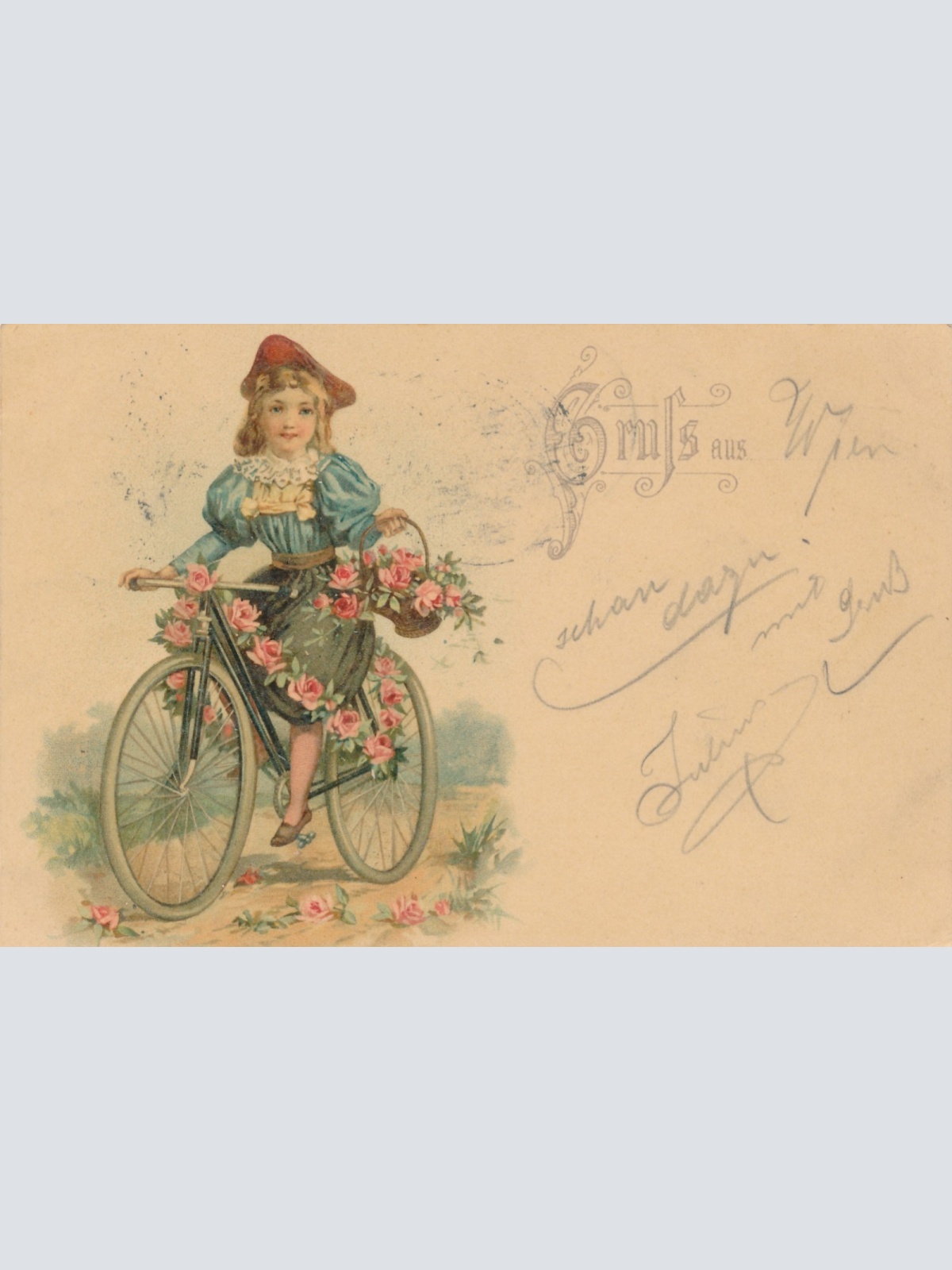 AK Mädchen mit Fahrad Ansichtskarte (15879)