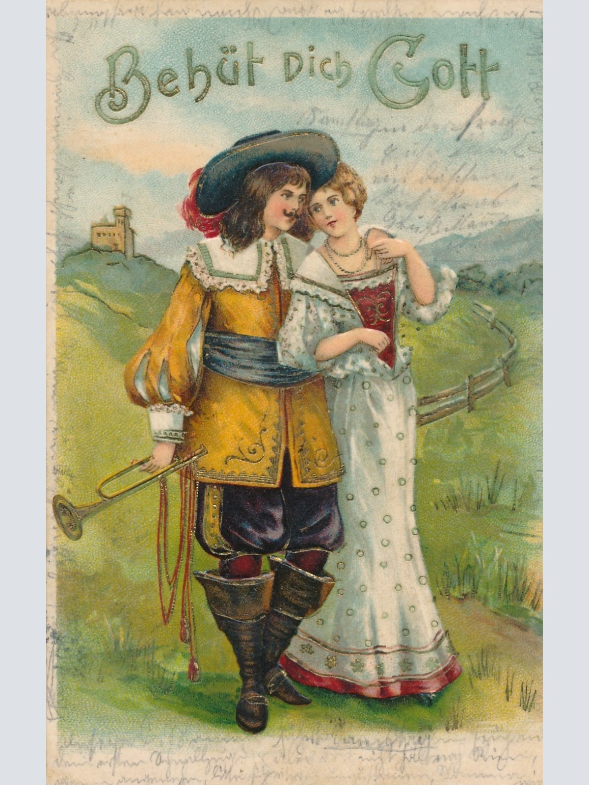 Präge - Motiv Karte Mann mit Frau Behüht dich Gott Ansichtskarte (15890)