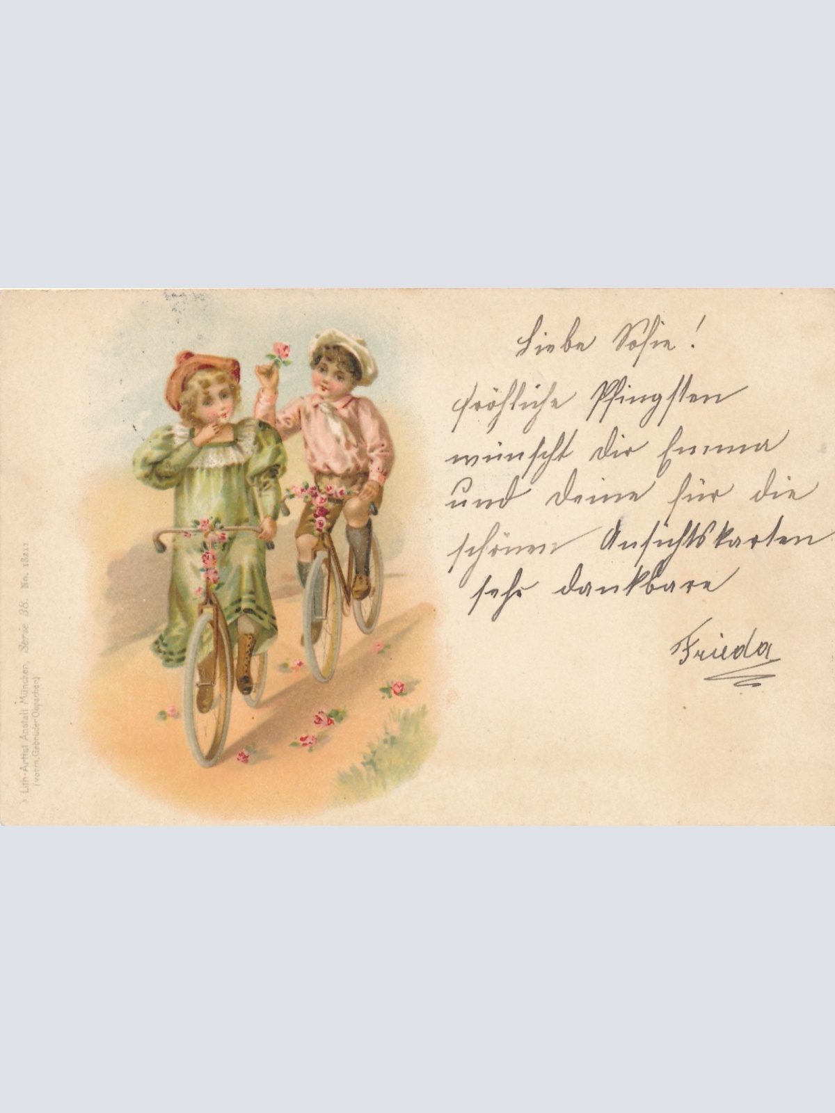 AK Mädchen und Junge mit Fahrad Ansichtskarte (15880)