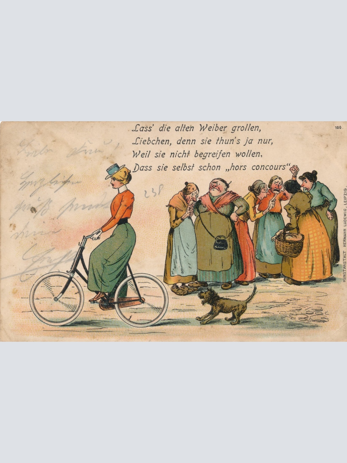 AK Frau mit Fahrad Ansichtskarte (15875)