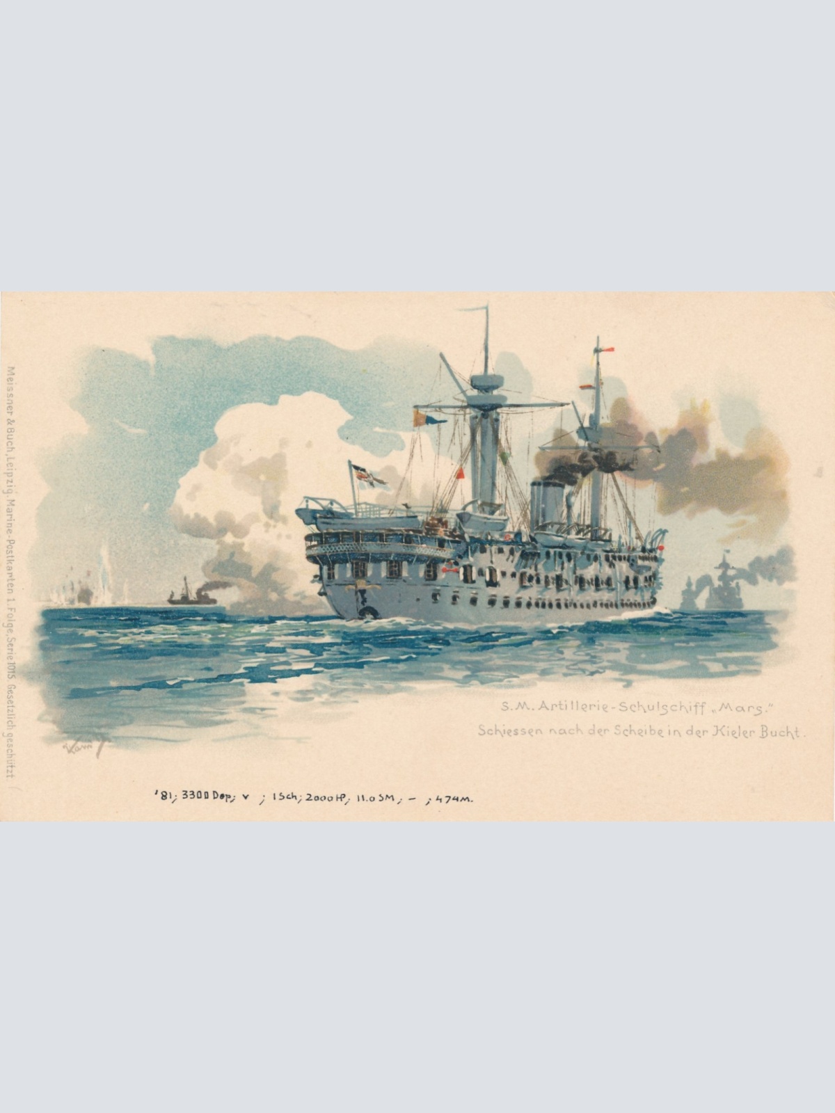 AK S.M Atillerie Schulschiff Mars Ansichtskarte (15937)