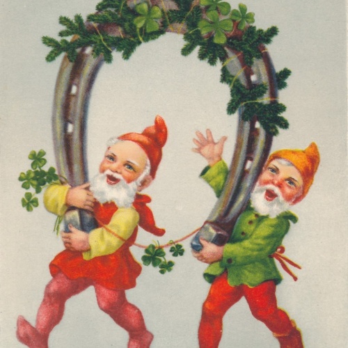 AK Frohe Ostern Zwerge mit Hufeisen Ansichtskarte (15785)