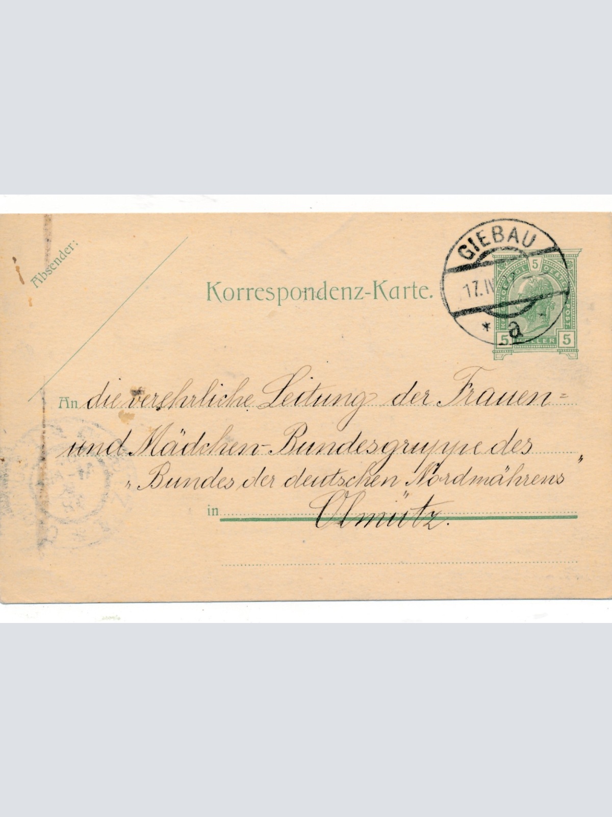 5 Heller Ganzsachen - Karte aus Giebau (16214)