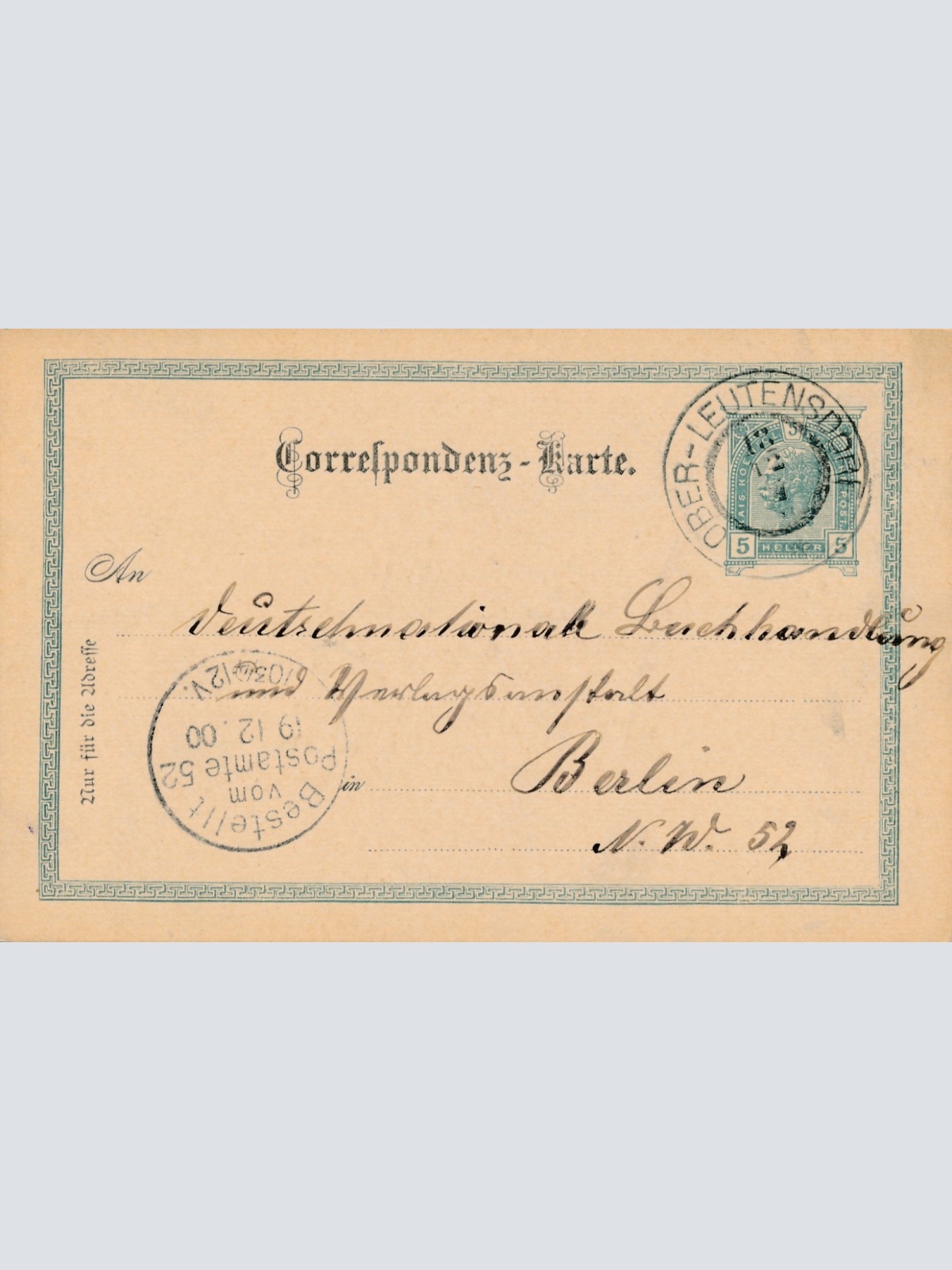 5 Heller Ganzsachen - Karte aus Ober Leutensdorf (16210)