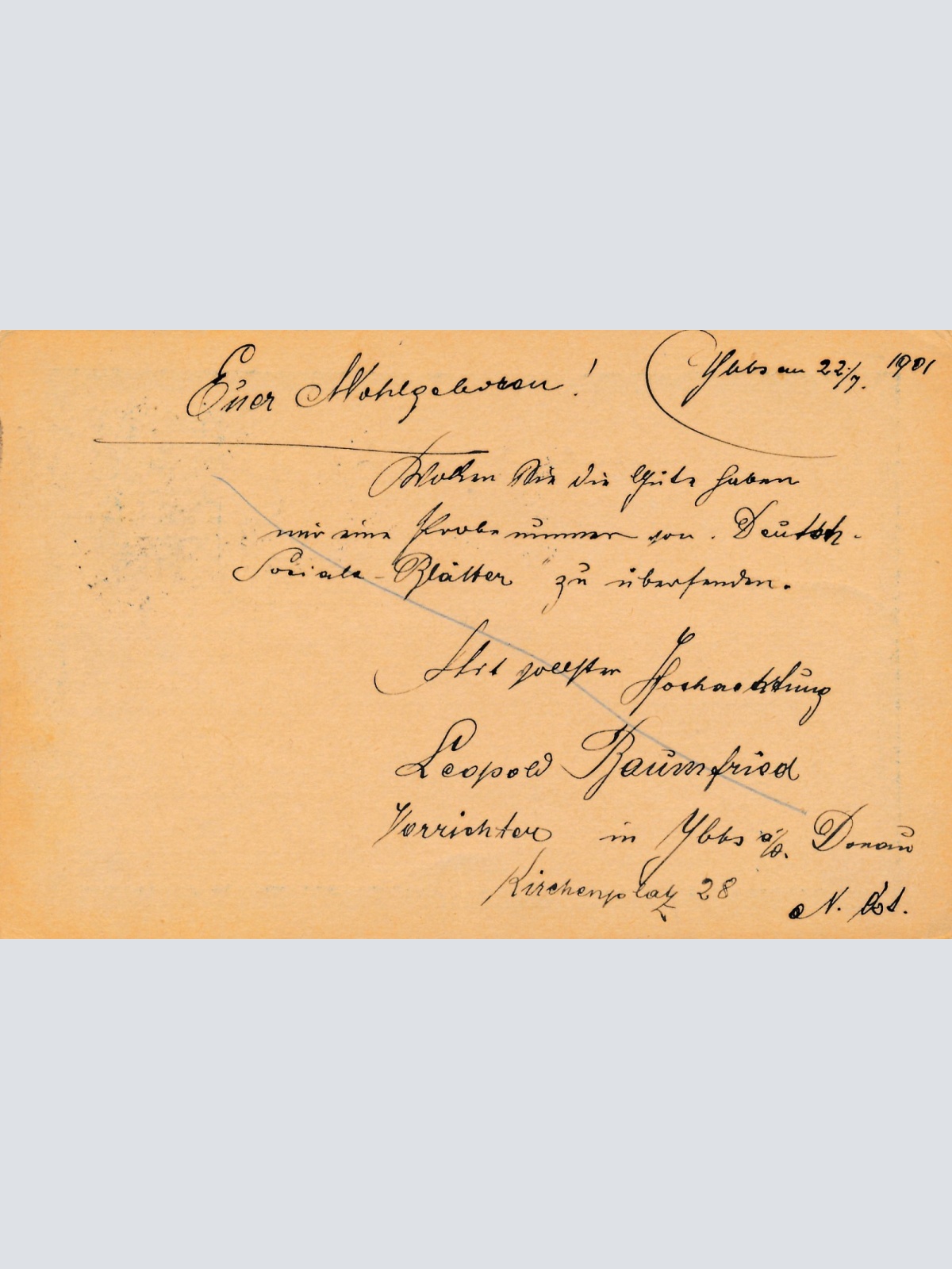 5 Heller Ganzsachen - Karte aus Ybbs an der Donau (16209)