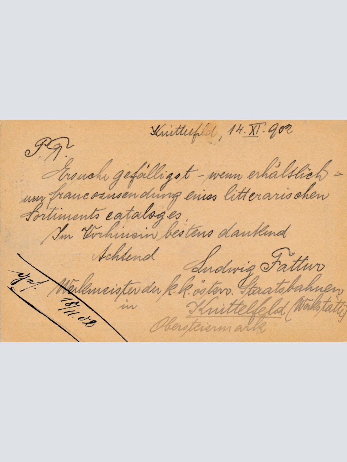 5 Heller Ganzsachen - Karte aus Knittelfeld (16207)