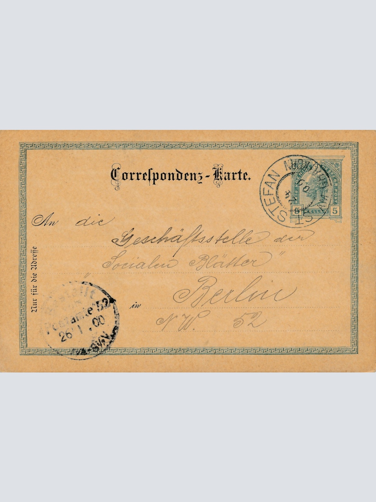 5 Heller Ganzsachen - Karte aus St. Stefan (16205)