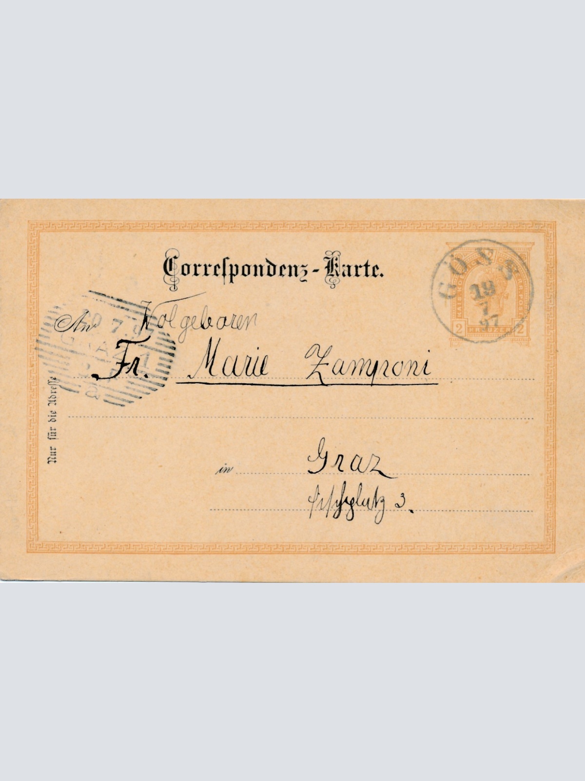 2 Kreuzer Ganzsachen - Karte aus Göss (16290)