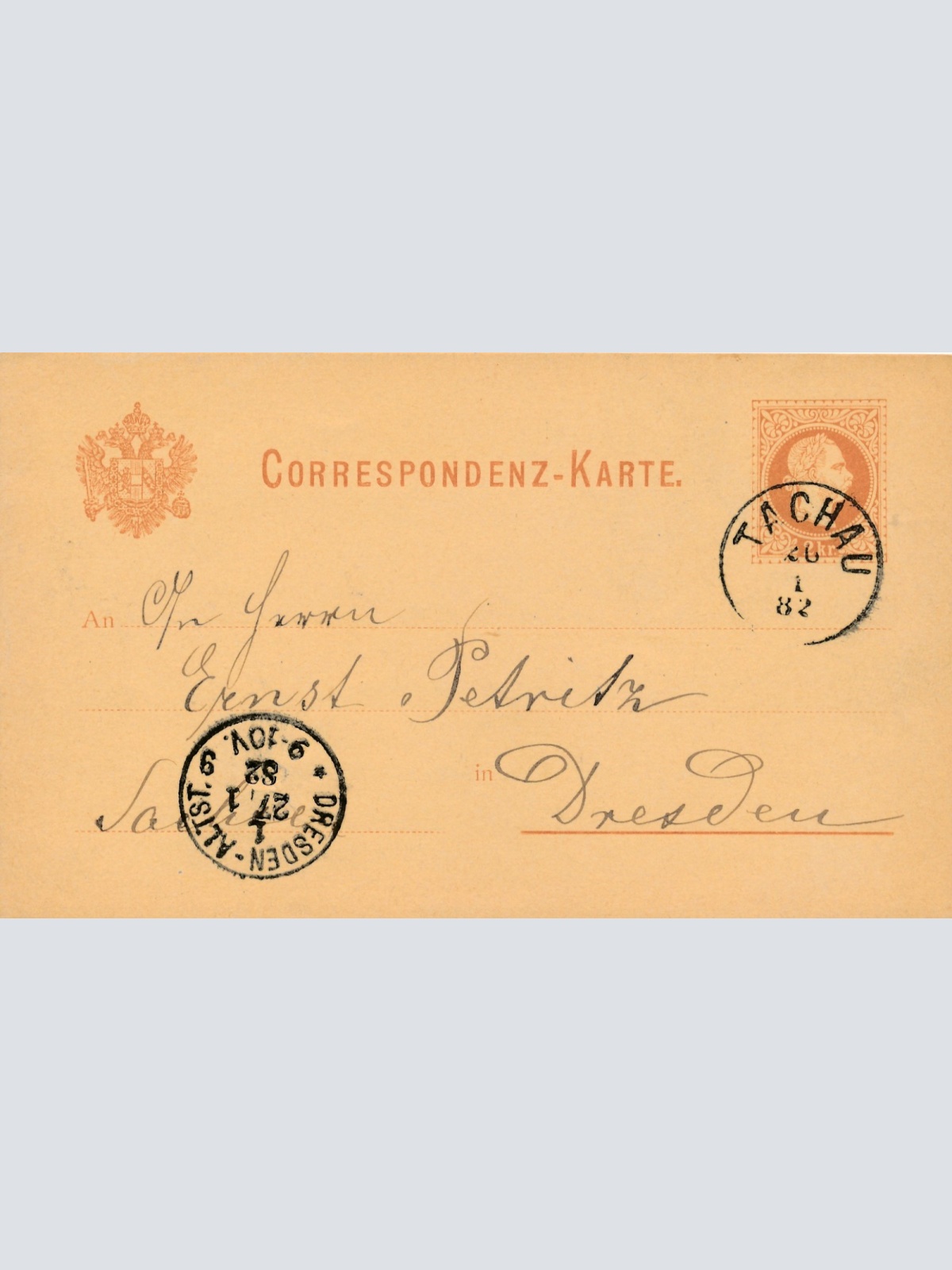 2 Kreuzer Ganzsachen - Karte aus Tachau (16284)