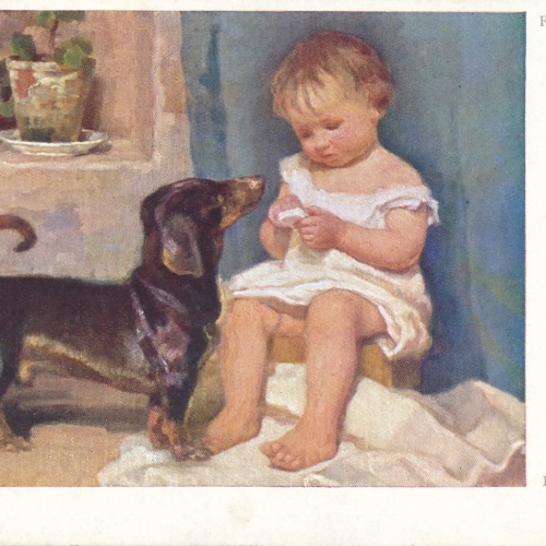 AK Bist Du Artig Baby mit Dackel Ansichtskarte (15709)