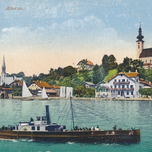 AK aus Attersee mit Dampfer Oberösterreich Ansichtskarte (15419)