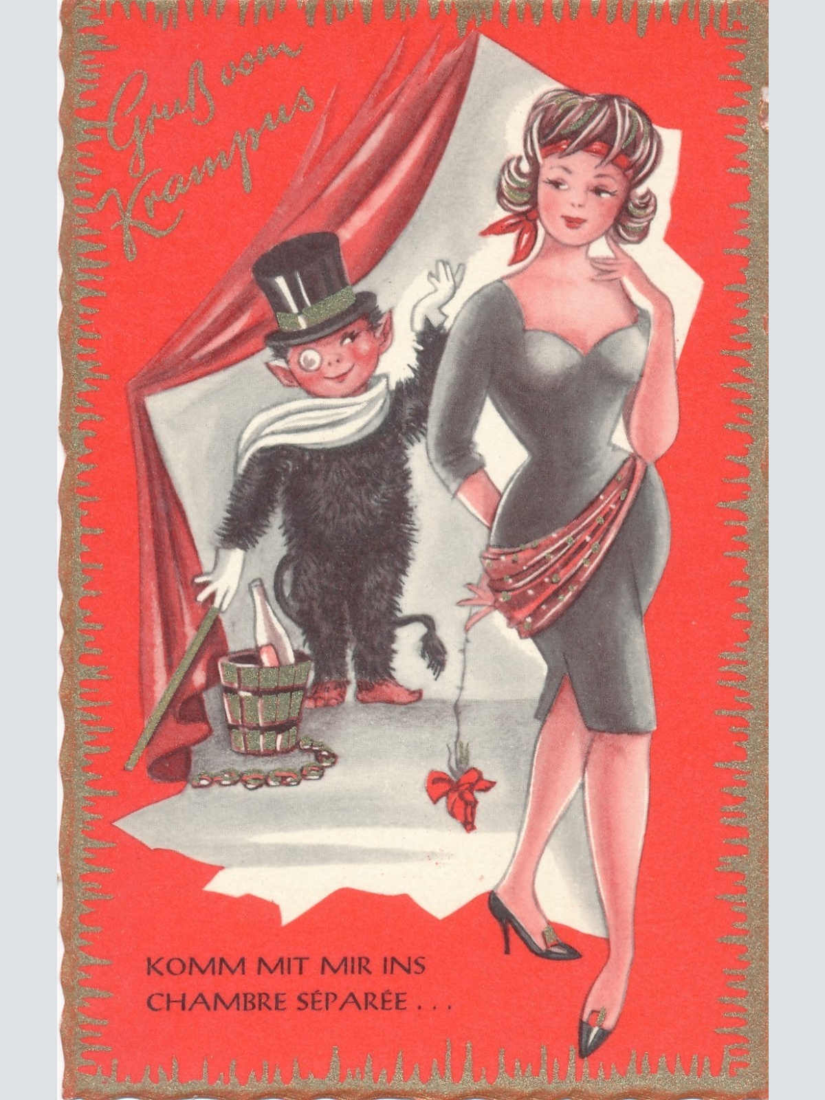 Glückwunschkarte Krampus mit Krampusine Ansichtskarte (15644)