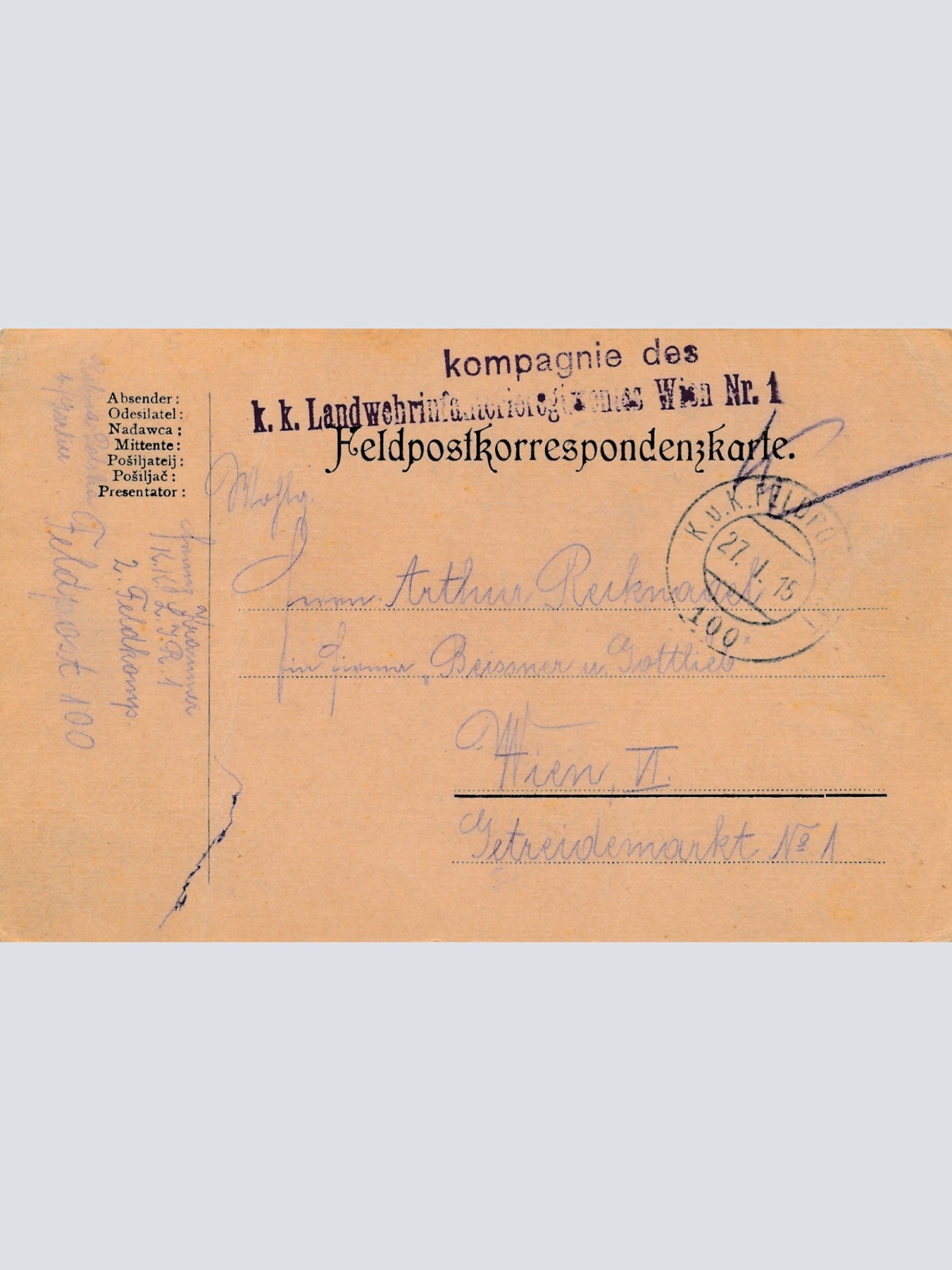 Feldpostkarte K.K Landwehrinfanteriereg. Wien Nr. 1 (16337)