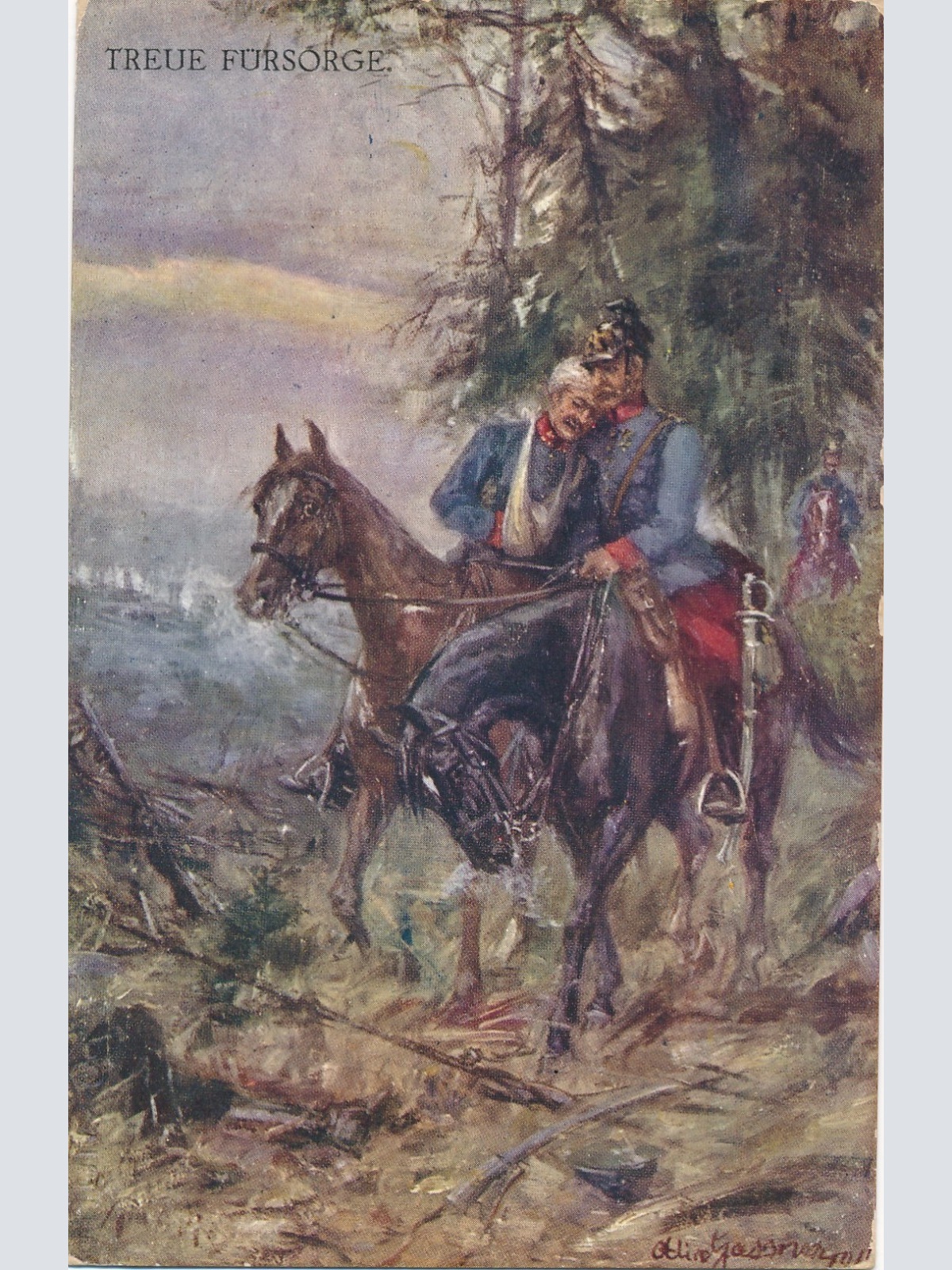 AK Militaria Treue Fürsorge Soldaten auf Pferd Ansichtskarte (16486)