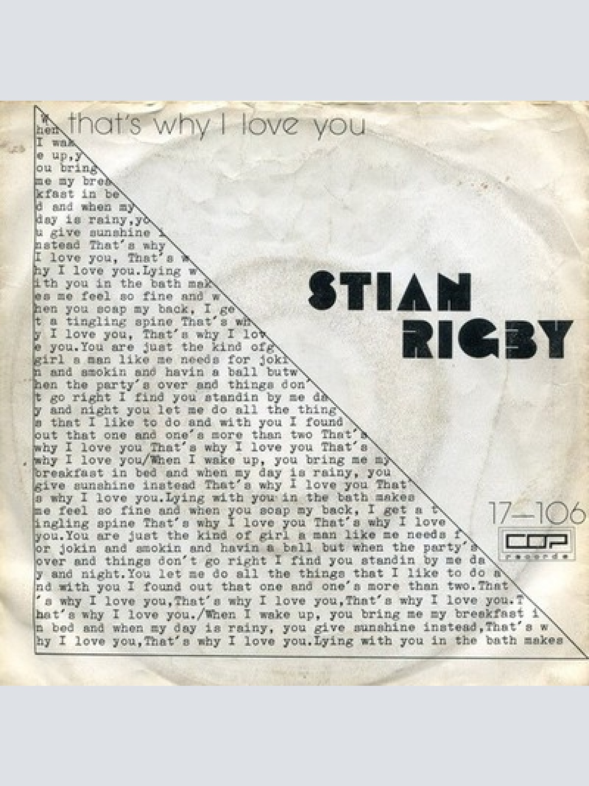 7", Single Stian Rigby - That's Why I Love You