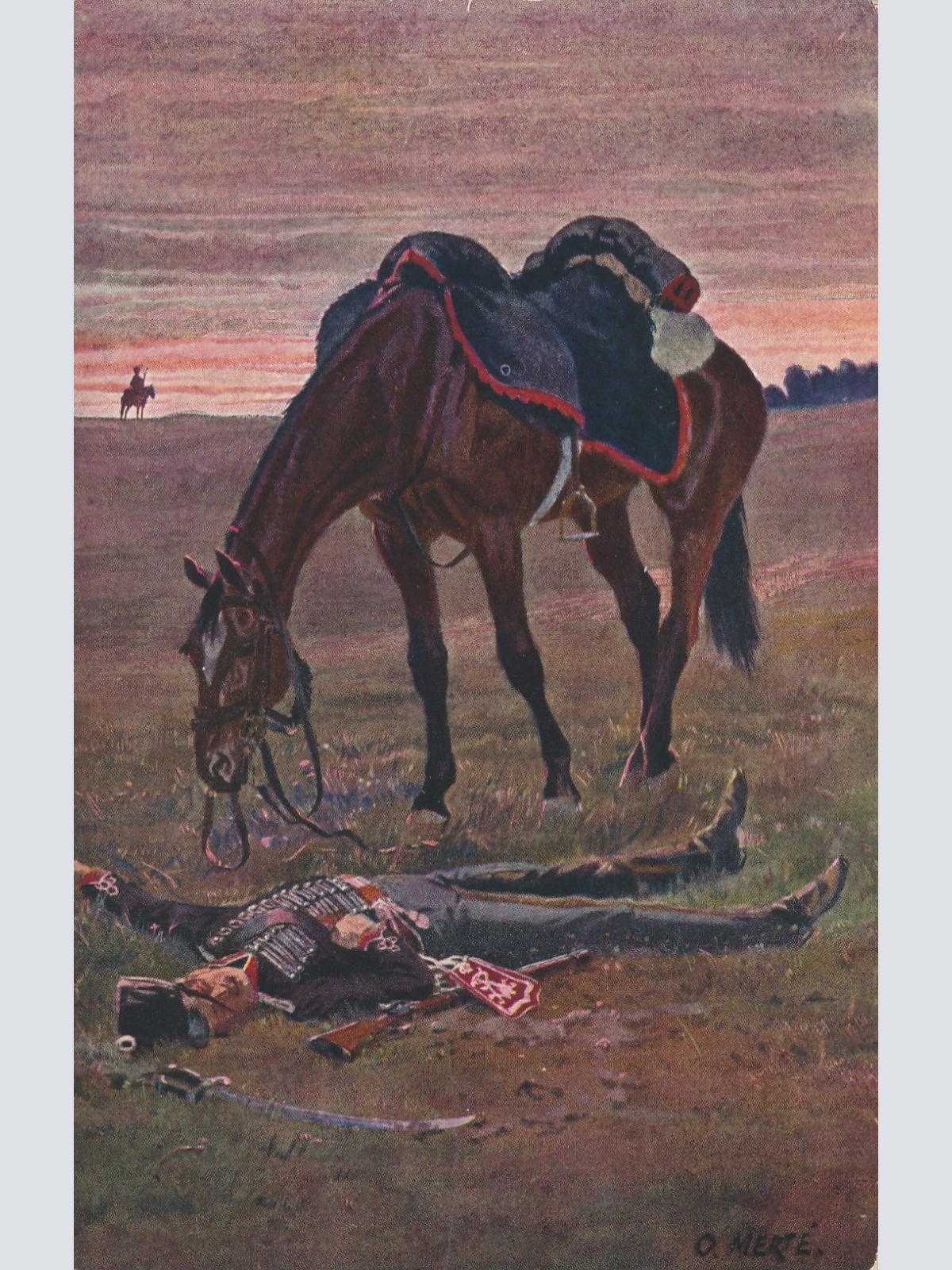 AK Militaria die Völkerschlacht Leipzig 1813 Gefallener Soldat mit Pferd (16999)