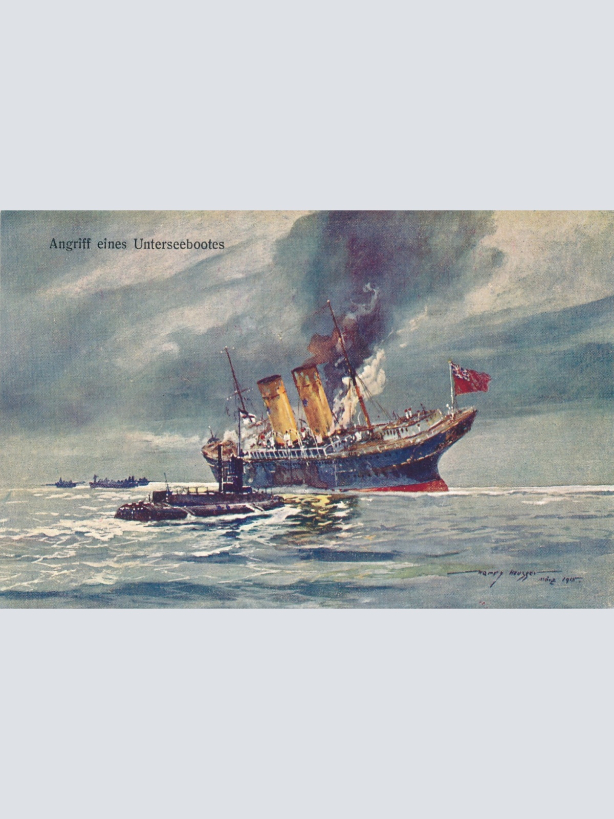 AK Militaria Angriff eines Unterseebootes Ansichtskarte (16987)