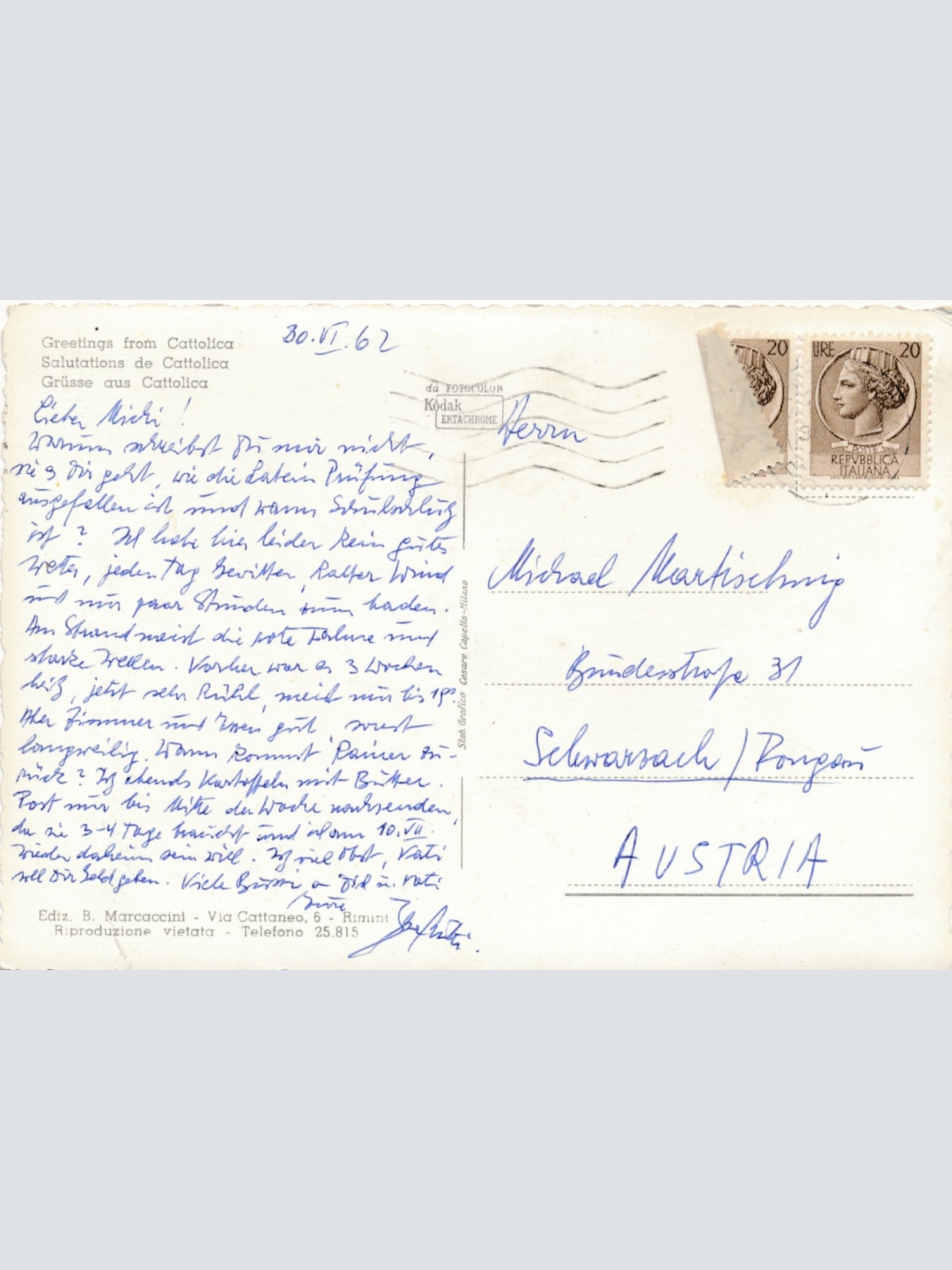 AK Saluti da Cattolica mit Donald Duck Italien Ansichtskarte (17093)