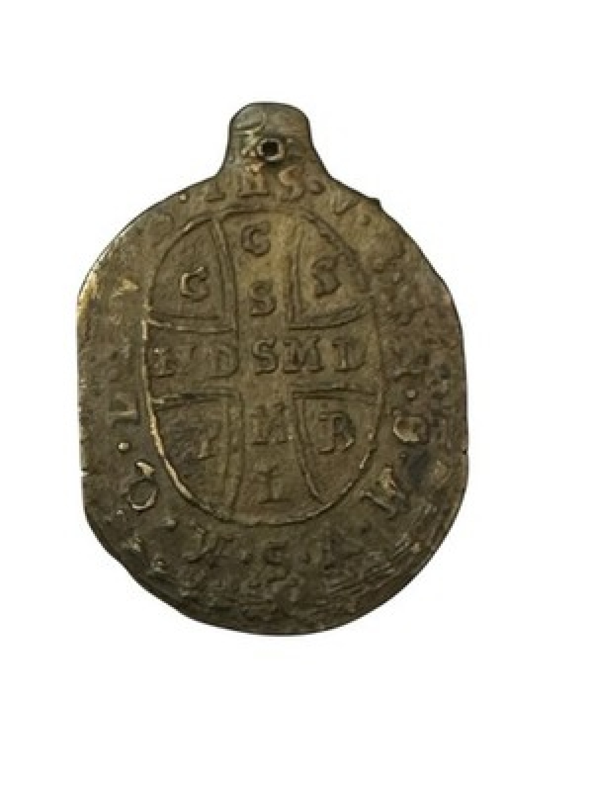 18/19 Jhdt Medaille Anhänger Benediktus Segen Heiliger Benedikt 2.7 x 2 cm