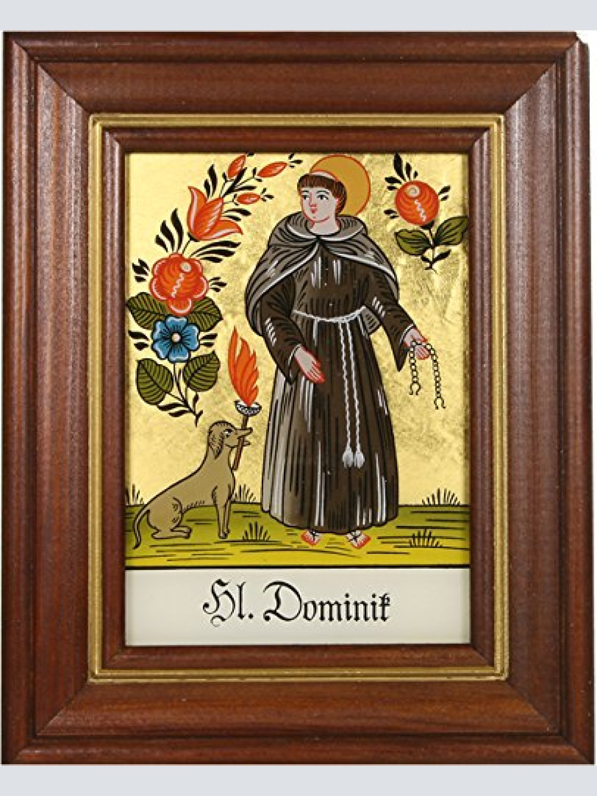 Hinterglaswerkstätten - Hinterglasbild/Patronatsbild Hl. Dominik mit braun