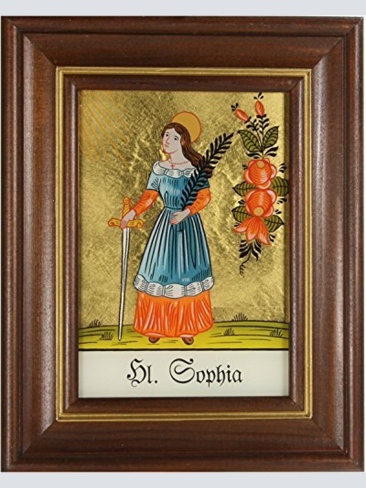 Hinterglaswerkstätten - Hinterglasbild/Patronatsbild Hl. Sophia mit braun