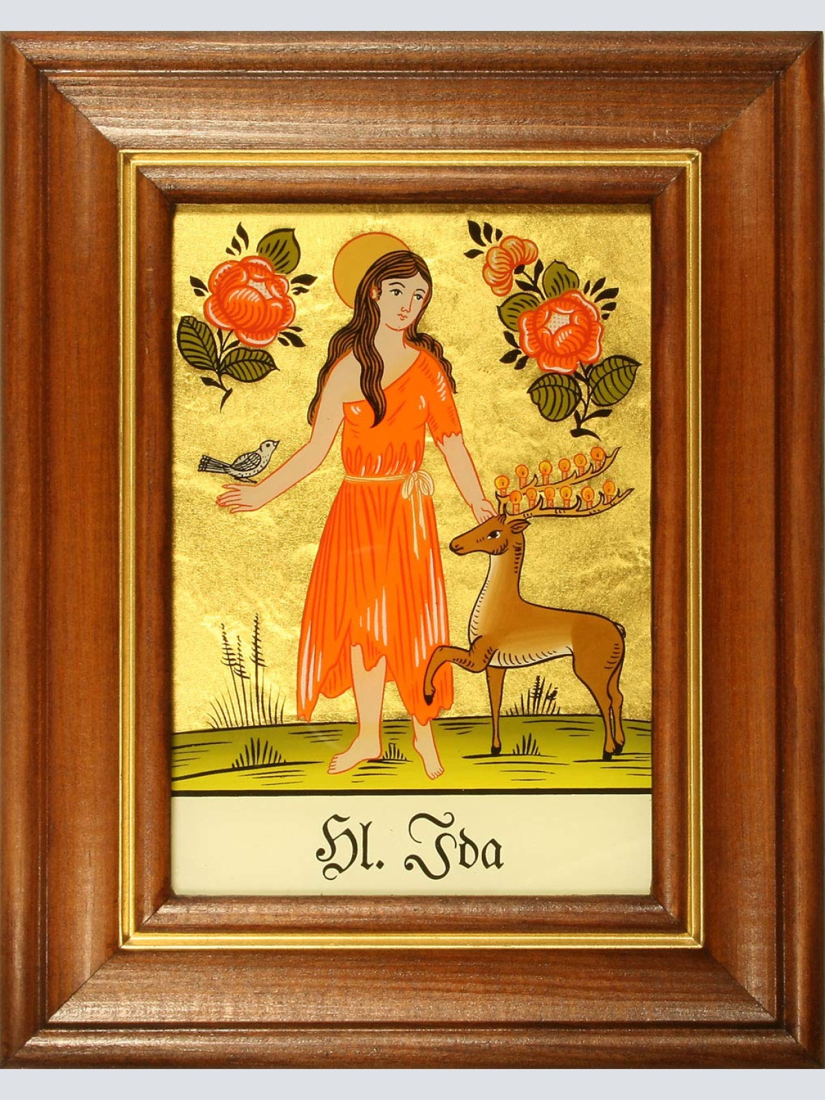 Hinterglaswerkstätten - Hinterglasbild/Patronatsbild Hl. Ida mit braun