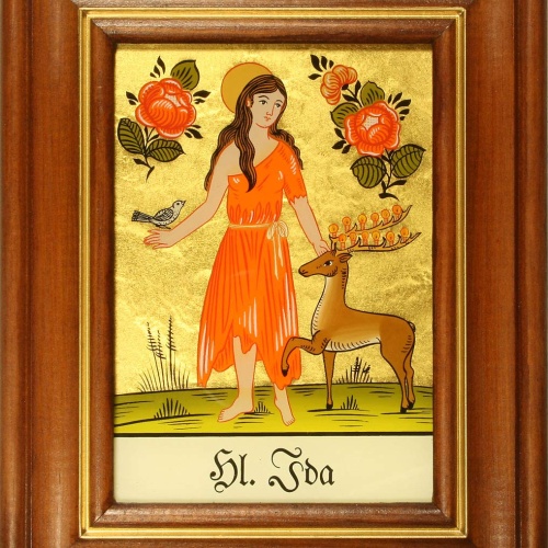 Hinterglaswerkstätten - Hinterglasbild/Patronatsbild Hl. Ida mit braun