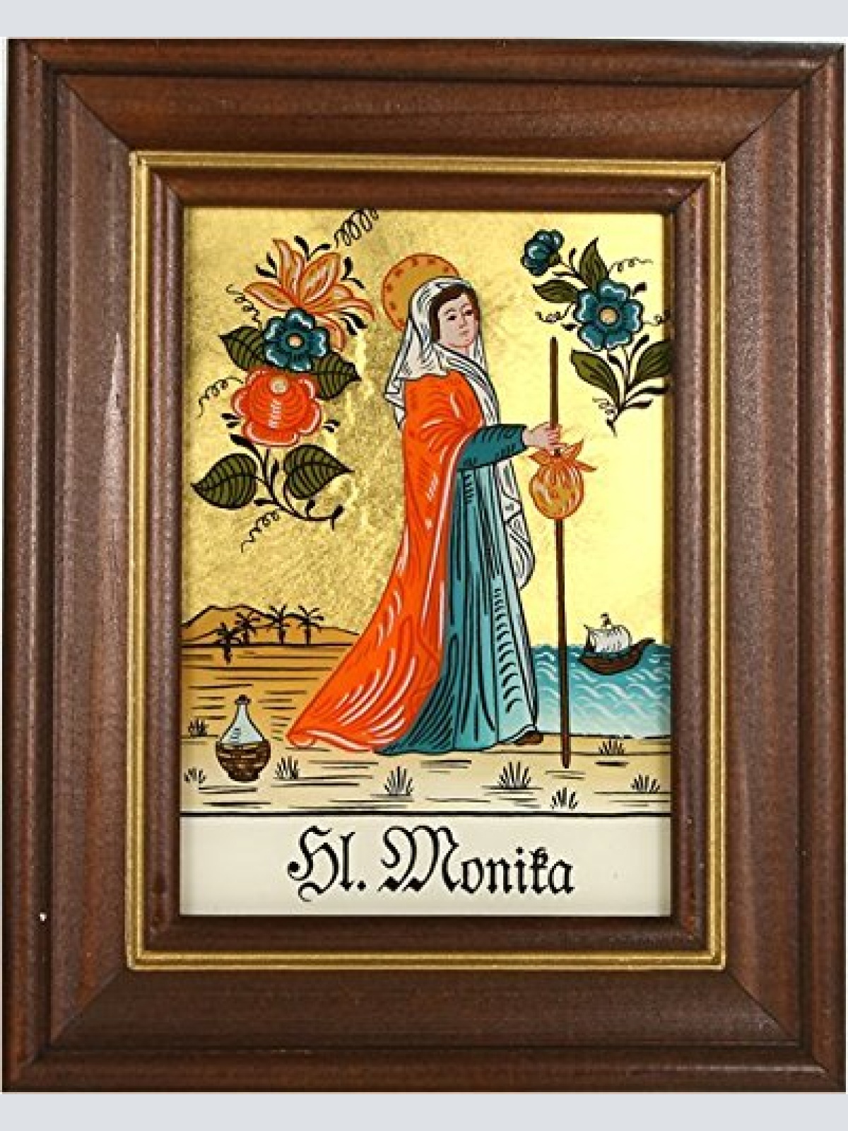 Hinterglaswerkstätten - Hinterglasbild/Patronatsbild Hl. Monika mit braun
