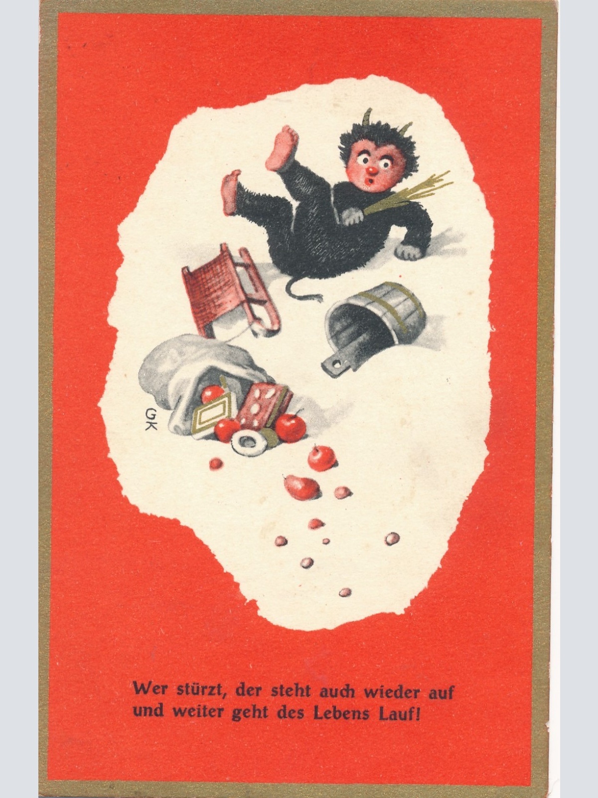 AK Gruss vom Krampus wer stürtzt der steht auch wieder auf Ansichtskarte (17993)