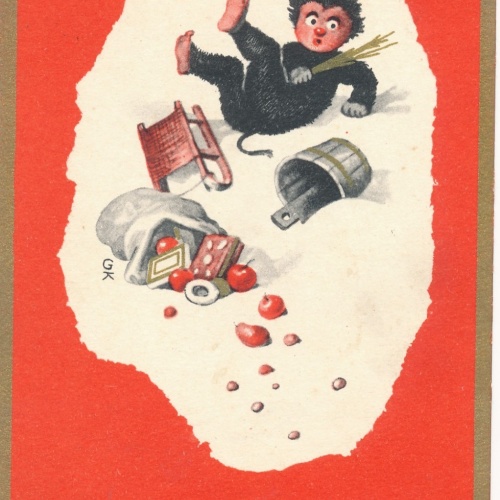 AK Gruss vom Krampus wer stürtzt der steht auch wieder auf Ansichtskarte (17993)