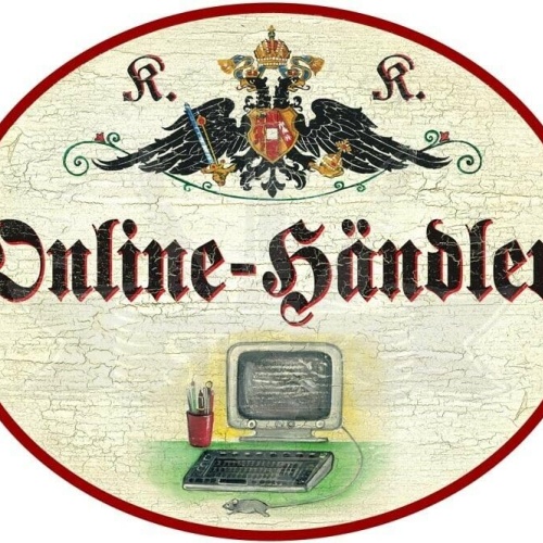 KuK Nostalgie Holzschild - Online-Händler - Computer PC TH (Größe: 14x17)