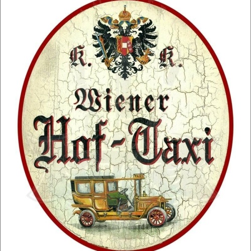 KuK Nostalgie Holzschild - Wiener Hof-Taxi - Auto Oldtimer TH (Größe: 14x17)