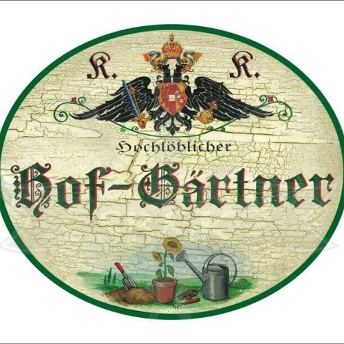 KuK Nostalgie Holzschild - Hochlöblicher Hof-Gärtner - Sonnenblume Gießkanne TH