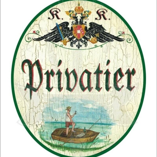 KuK Nostalgie Holzschild - Privatier - Boot Angler TH (Größe: 14x17)