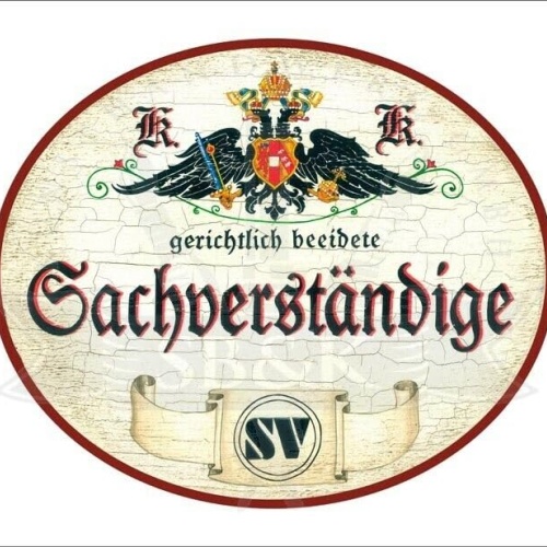 KuK Nostalgie Holzschild - Gerichtlich beeidete Sachverständige - Wappen Logo