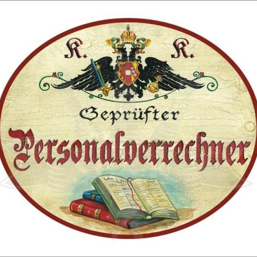 KuK Nostalgie Holzschild - Geprüfter Personalverrechner - Bücher TH (Größe: